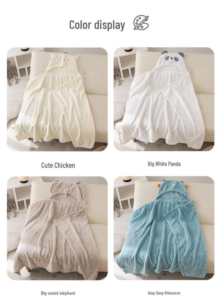 Hooded Coral Fleece Baby Bath Towel Cape - Quick-Dry, Absorbent Swimwear for Children