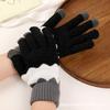 Double Layer Gloves Fleece Lined Thick Polar Fleece Jacquard Knit Warm Winter Riding Ski Gloves Women