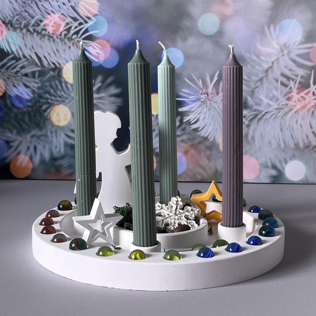Christmas Countdown Tray Decorative Four Hole Candlestick Mould Advent Candlestick Holder Mould Seasonal Silicone Tray Mould