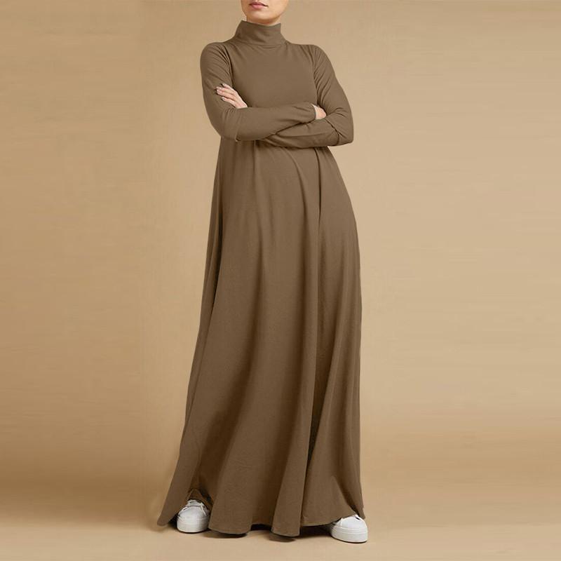 S-5XL Moda Donna Maglia di pizzo Abaya Manica lunga Tinta unita Abito lungo musulmano Maxi abito