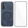 WANLONFENG YBP Series For Samsung Galaxy A35 5G Magnetic Case with Tempered Glass Film PU+TPU Phone Cover Large Cutout
