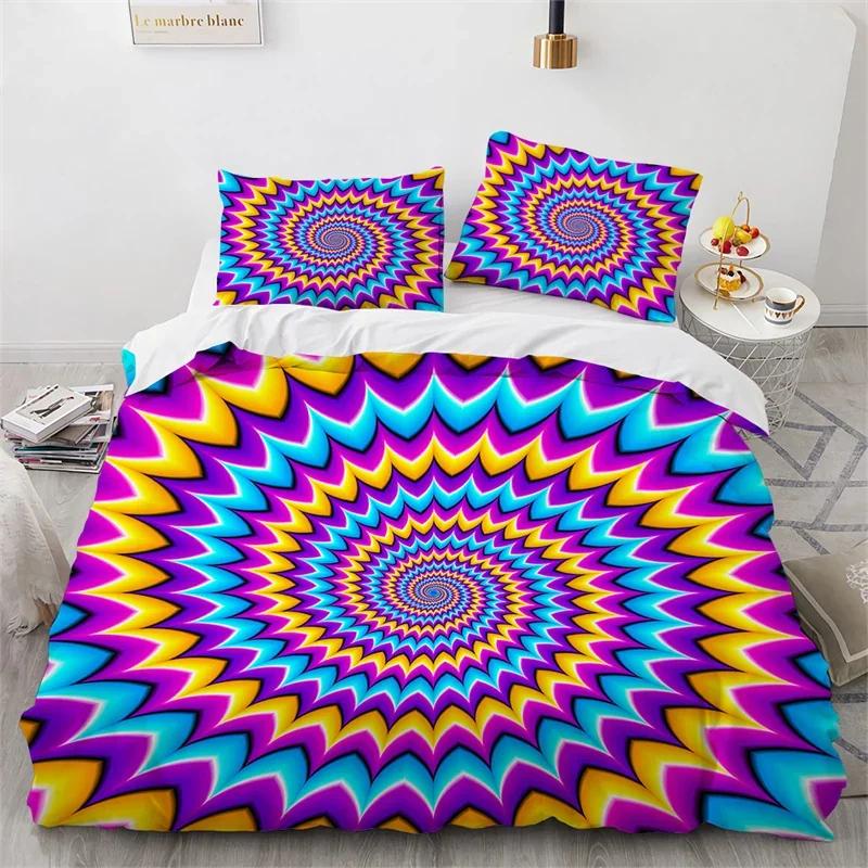 Abstract Geometric Duvet Cover Queen Psychedelic Spiral Swirl Bedding Set Microfiber Quilt Cover For Kids Teen Girls Room Decor
