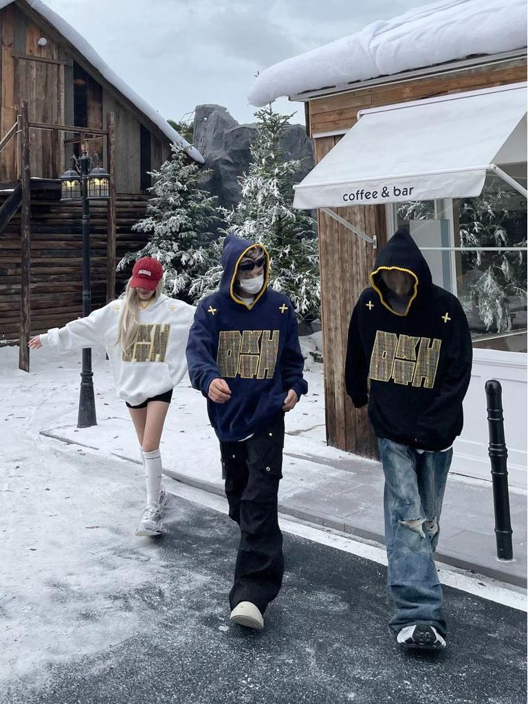 Unisex National Tide Heavyweight Embroidered Hoodie - Autumn/Winter Versatile Loose Fit Couple Sweatshirt