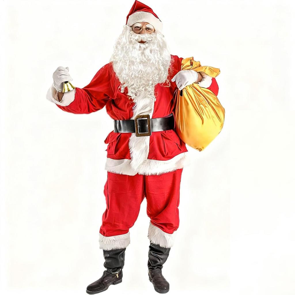 Santa Suit Adults Men Christmas Hat Wig Beard Santa Outfit Festive Cosplay Dress Up For Women Men Home Winter Holiday School