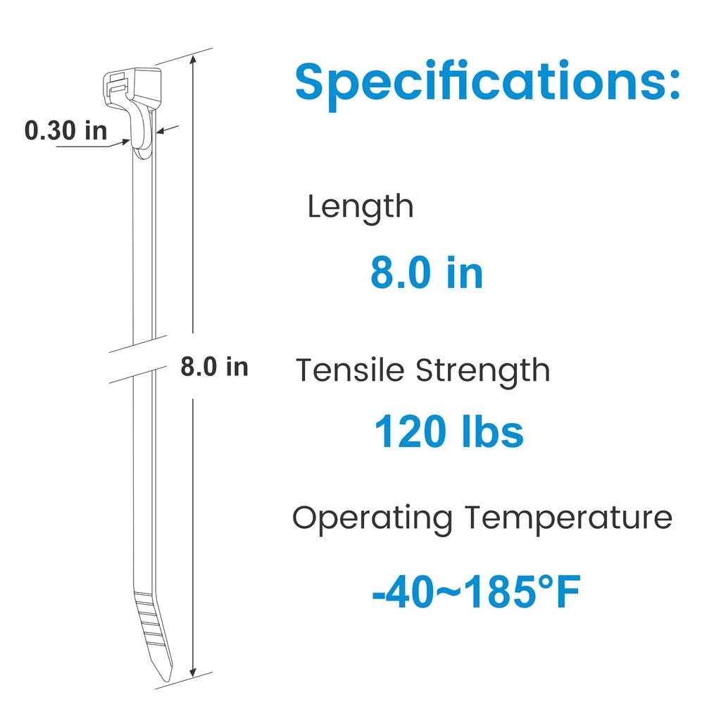 Heavy-Duty Reusable Cable Ties 8-Inch 200mm 7.6mm 120 Lbs Tensile Strength UV-Resistant Nylon Zip Ties for Indoor Outdoor Industrial Construction Us