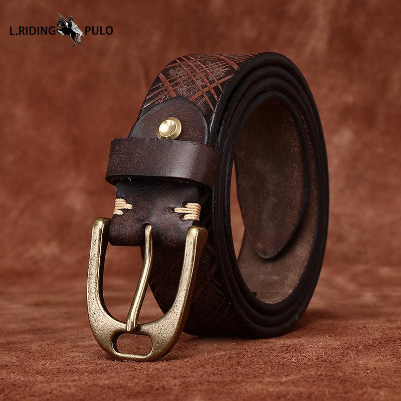 Personalized Diamond Embossed Leather Belt for Men, Genuine Top Layer Cowhide Retro Casual Belt