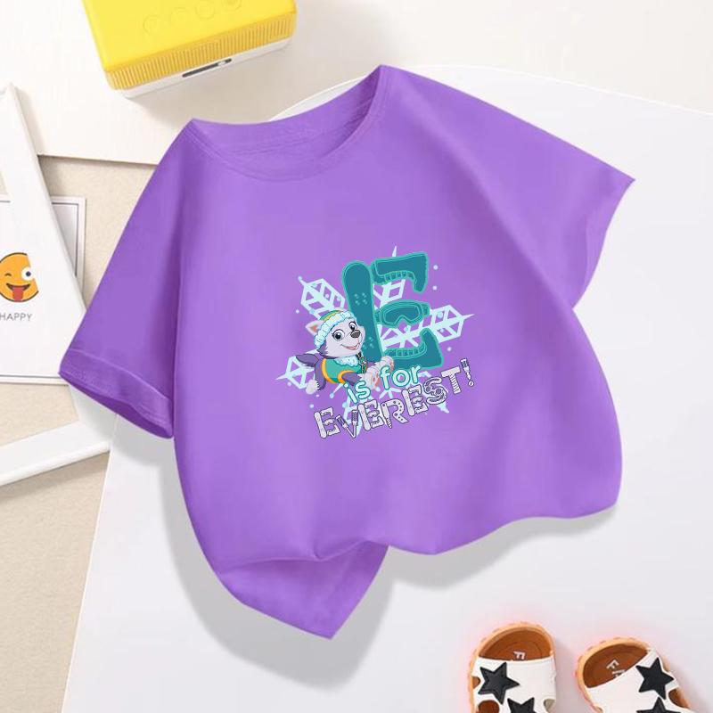 Summer Baby Clothes Cartoon Dog Print Children's Short Sleeve T-Shirt Cute Birthday Gift Paw Patrol Boys and Girls T-Shirt Purple