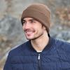 Men Hat Winter Warm Wool Knit Hat Solid Color Thickened Velvet Lining Hat Outdoor Sports Skiing Cycling Hat