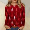3D Christmas Snowflake Gradient Print Round Neck Long Sleeve T-shirt Casual Long Sleeve Top Party Loose Women's Top