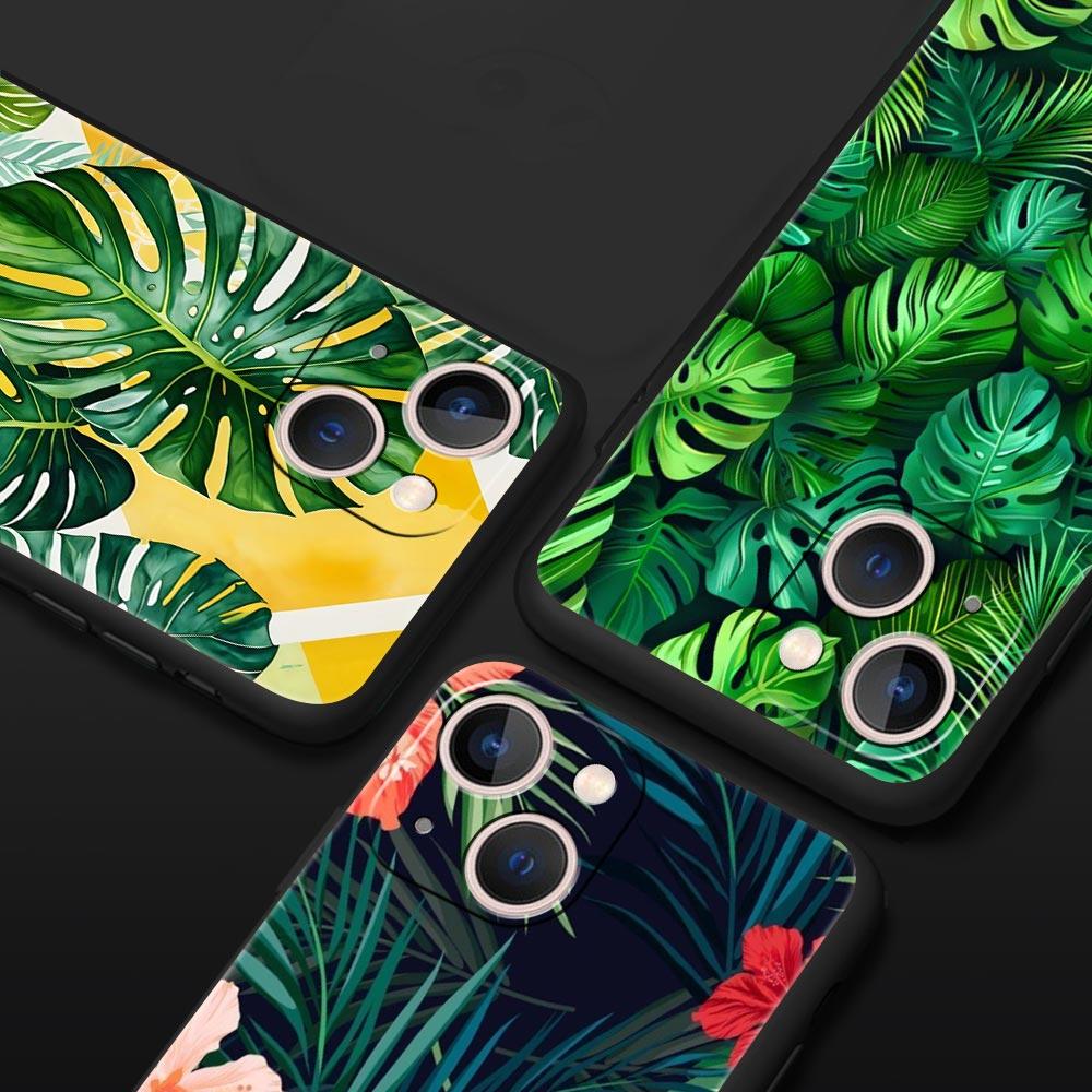 Leaves Monstera Green Phone Case For iPhone 17 16 15 Pro Max 11 12 13 14 7 8 Plus SE 2020 X XR XS Cover Soft Black