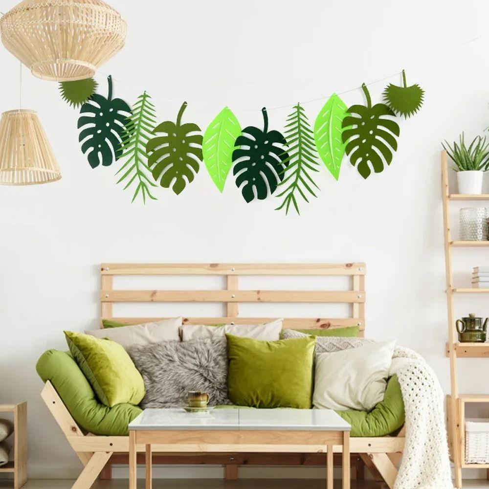 Tropical Pineapple Turtle Leaves Banners Cartoon Hawaii Party Banner Creative Leaf Flag  Birthday