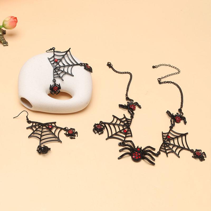 Halloween Party Punk Spider Web Jewelry Set Black Gothic Insect Earrings Necklace for DIY Jewelry Making Accessories