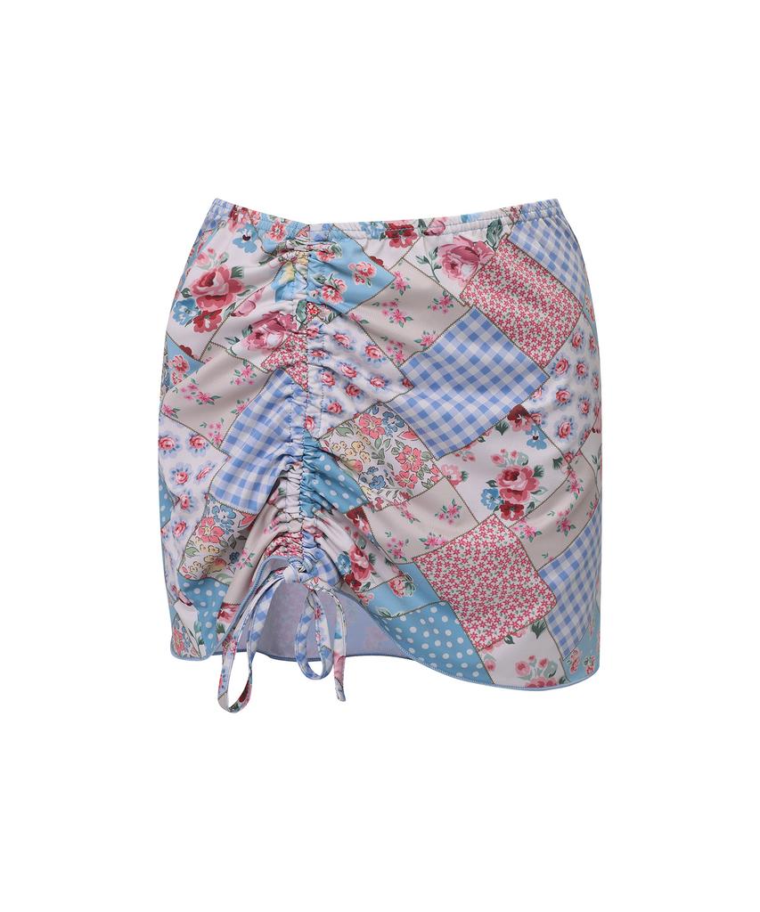 Lupeulupeu Shirred Cover-Up Skirt [Bohemian Patchwork_Sky Blue]