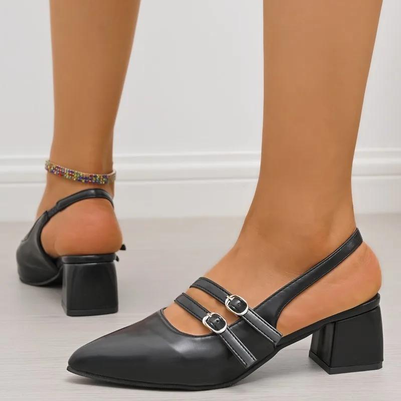 Fashion Plus Size 2025 Slingbacks Women's High Heel Elegant Pointed Toe Chunky Heels Buckle Slip On Pumps for Fashion Office & Dress