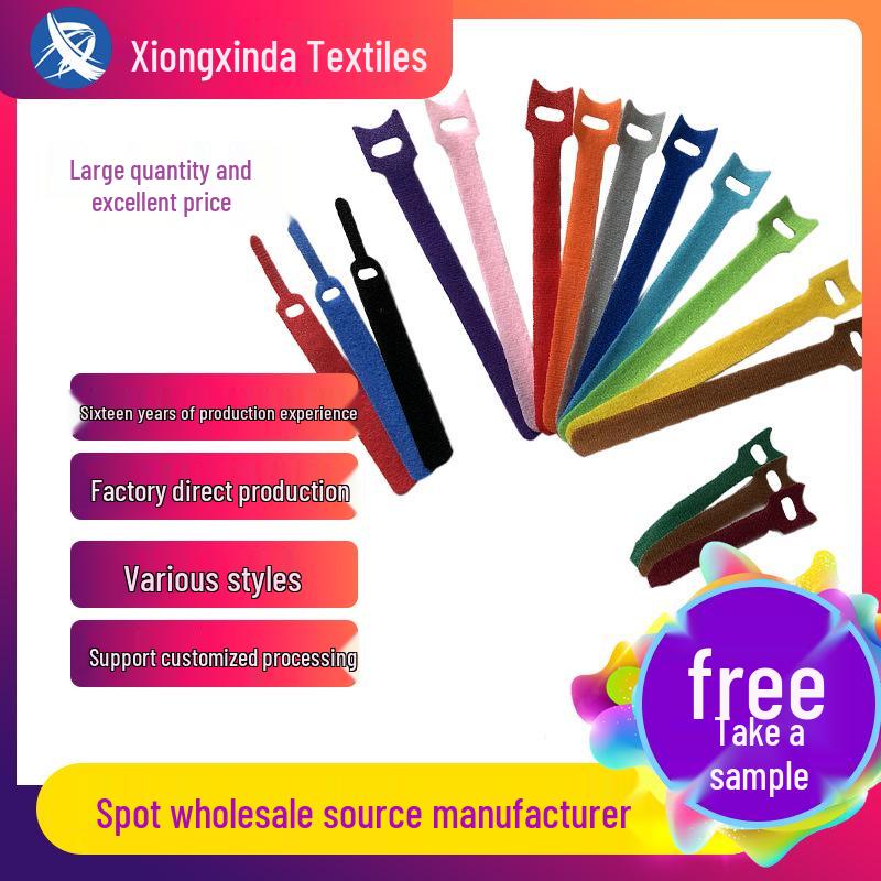 Přizpůsobitelné nylonové stahovací pásky na suchý zip s vyseknutými popruhy pro správu kabelů, dostupné v oboustranných barvách a s potiskem loga.