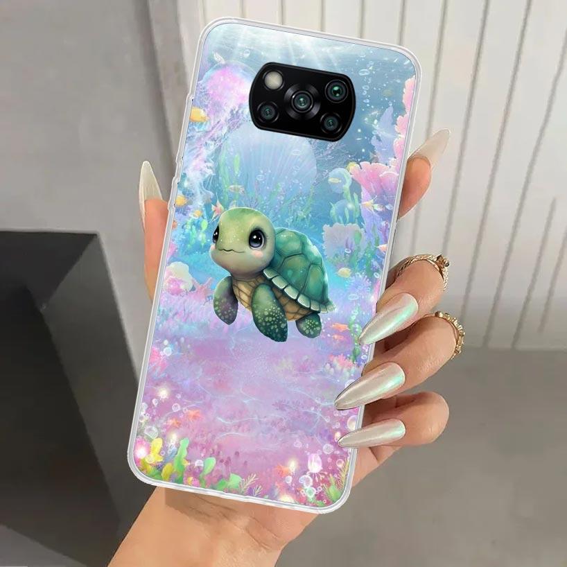 Cartoon Sea Turtle Tortoise Phone Case for Xiaomi Poco X5 X6 X7 Pro F7 Ultra M7 Redmi 15 15C 13 13C 12 12C 10 10A 10C 9 9A 9C 9T
