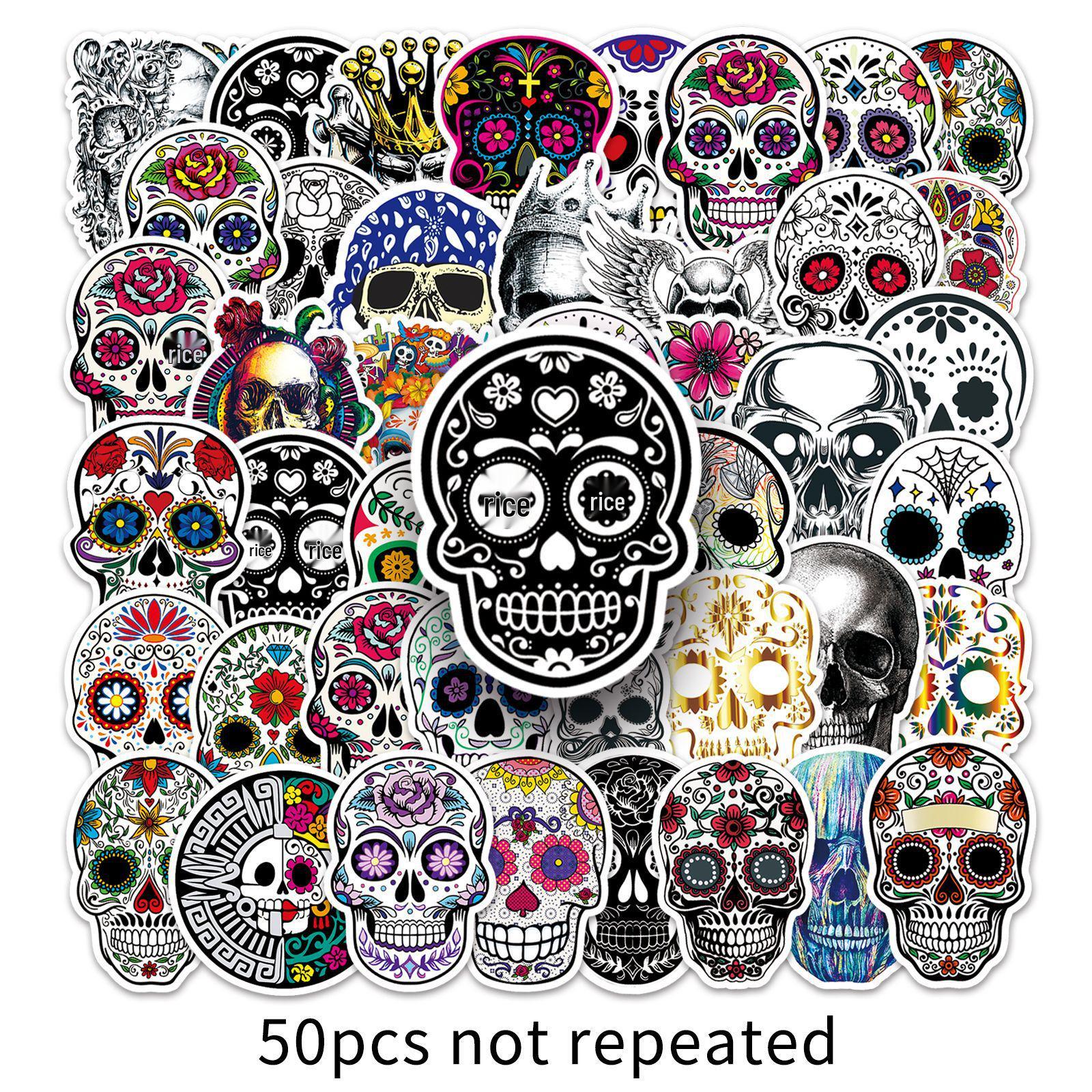 50PCS Gothic Skull Stickers: Waterproof, Horror-Themed Decor for Water Bottles & Cars