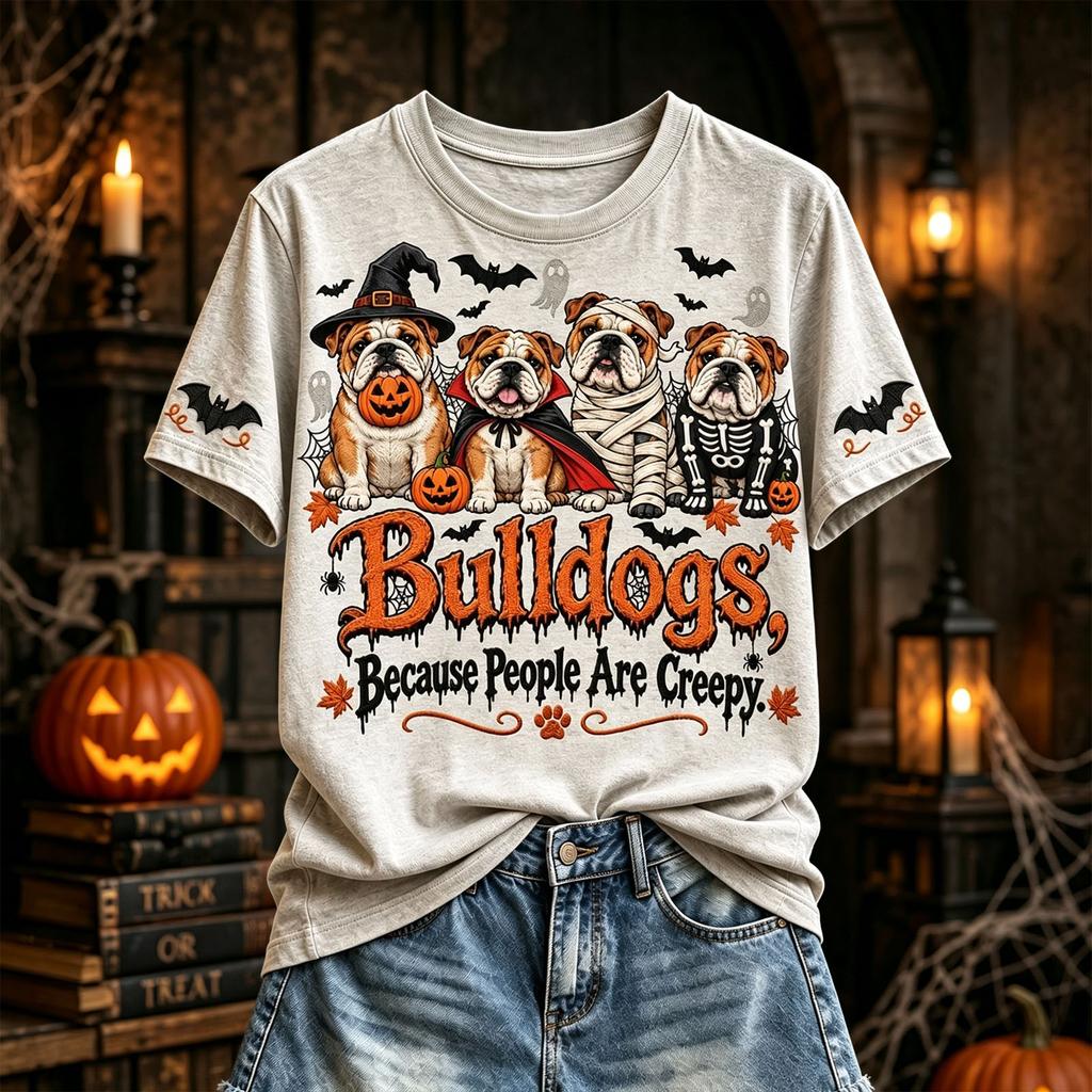 Women's Halloween Letter Print T-Shirt, Casual Crewneck Short Sleeve Tee, Everyday Wear