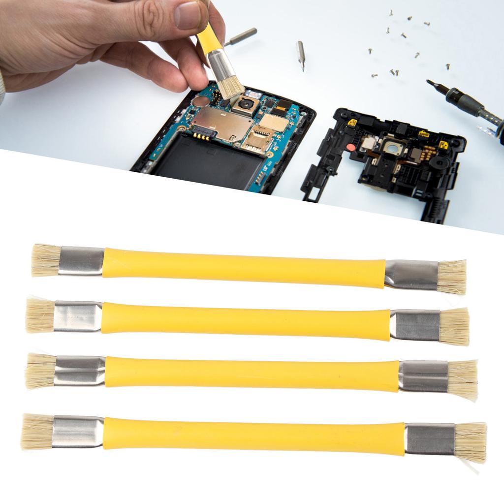 4PCS Double Heads Anti‑Static Hard Brush Mobile Phone Repairing Soldering Cleaning Tool(Yellow )