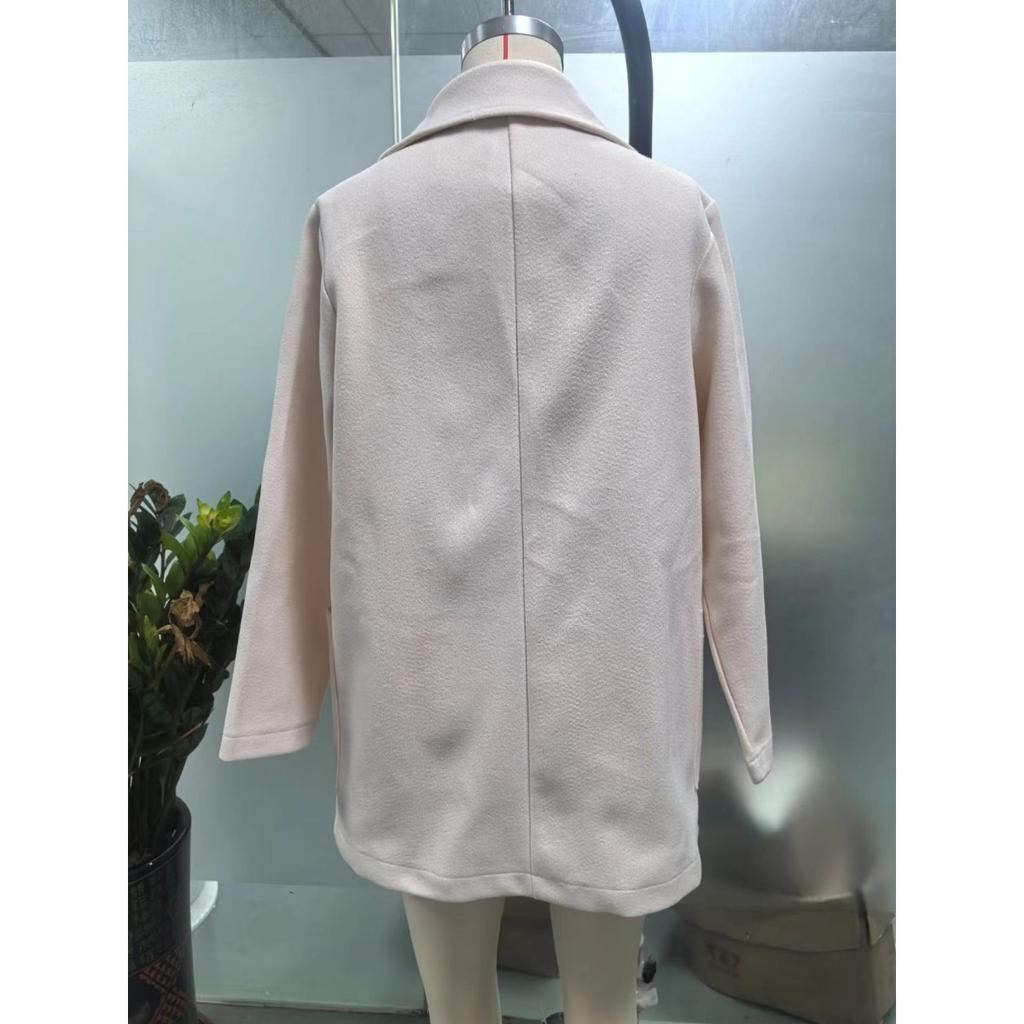 New Women's Loose Double-breasted Wool Woolen Coat, Elegant Autumn Winter Overcoat for European & American, Casual Warm Outerwear