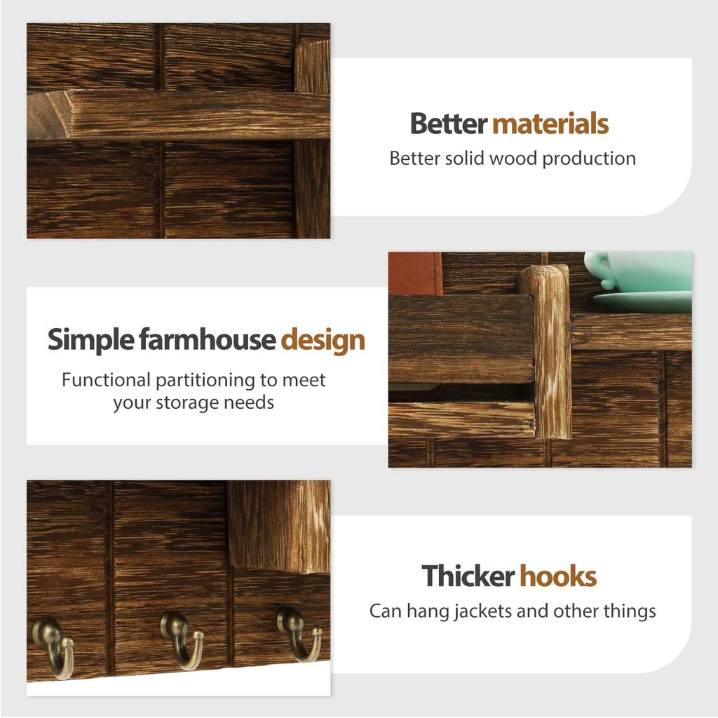 Mail Organizer for Wall Mount Mail Organizer for Wall Mount Key Holder with Shelf Includes Letter Holder and Hooks for Hallway