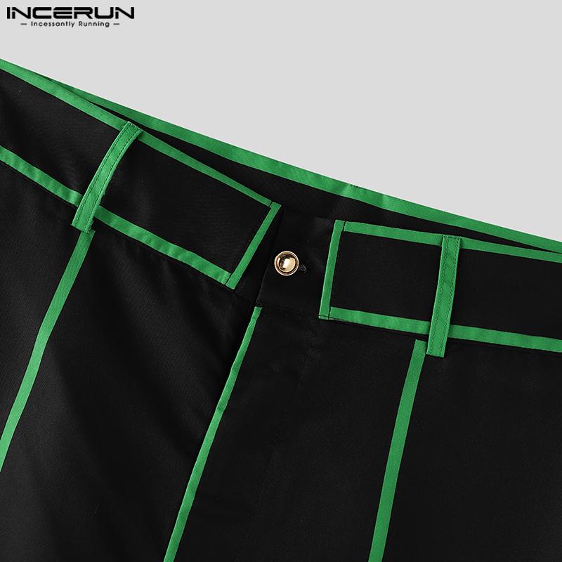 INCERUN Men Zipper Waist Stitching Casual Wide Leg Pants Long Trousers With Pockets