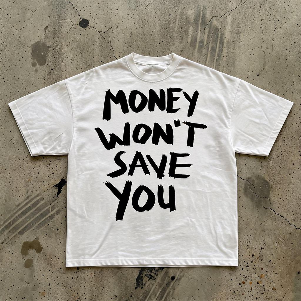 Money Won't Save You T-Shirt | Handwritten Slogan Tee, Minimal Graphic Top