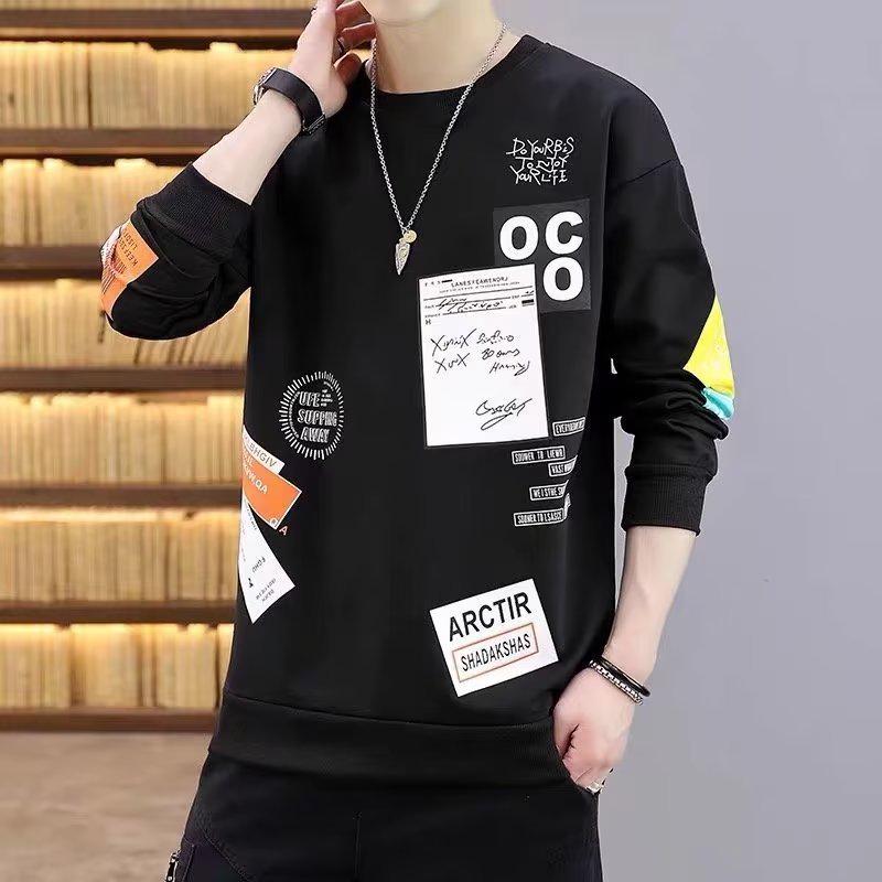 Men's Trendy Loose Fit Round Neck Sweatshirt - Long-Sleeve Printed T-Shirt for Spring and Autumn