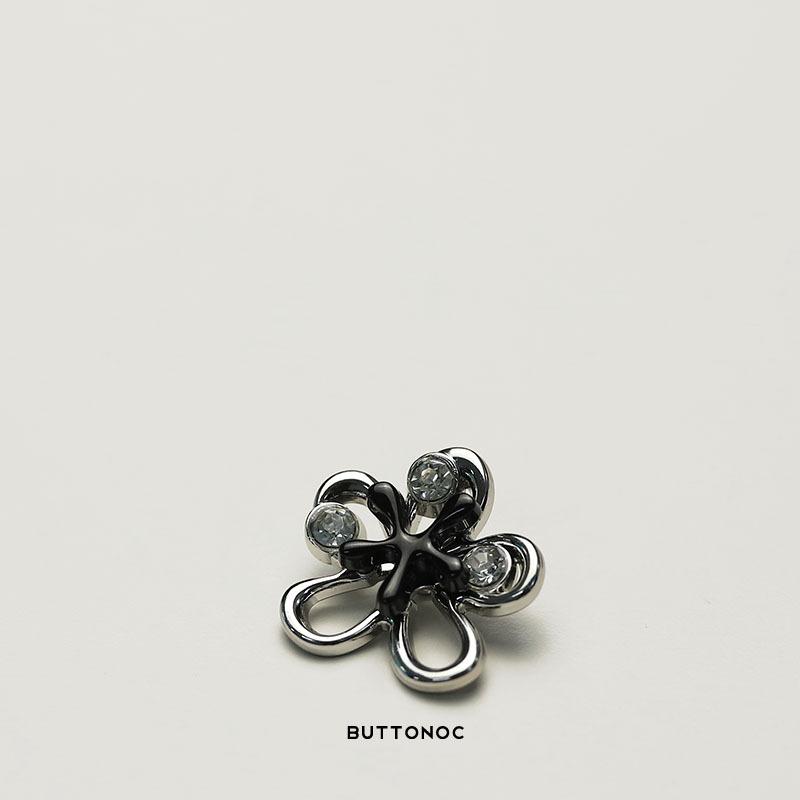 Xiaoxiang Elegant Wind Metal Button With Diamond Large Flower Silver Black Button Jacket Double-Sided Nylon Coat Button