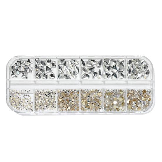 12Grids/Box Nail Art Rhinestone Flat Back Non-Drop Lightweight Mixed Colorful AB Nail Art Glitter Decorations for Manicure