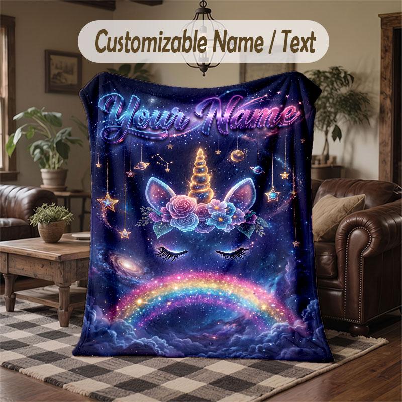 Einhorn-Thema Decke mit individuellem Namen und Text Personalisierte Decke Weiche Gemütliche Decke für Zuhause Sofa Bett