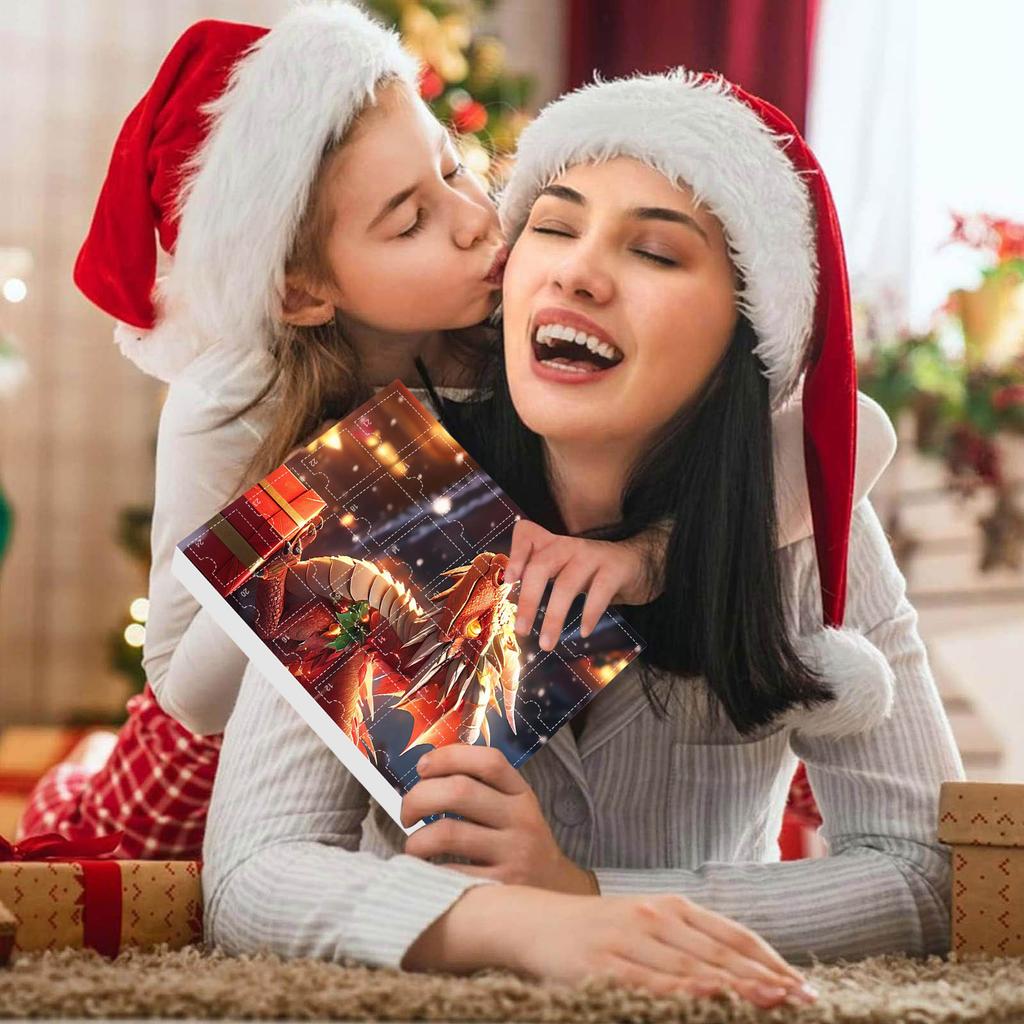 Dragon Advent Calendar 2025 with 2D Flat Acrylic Dragon Ornaments 24 Days Christmas Countdown Calendar for Xmas Tree Decor