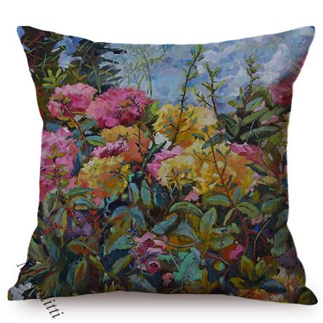 Multicolor Flowers Oil Painting Style Cotton Linen Pillow Case Rose Sunflower Violet Vase Sofa Decoration Cushion Cover Cojines
