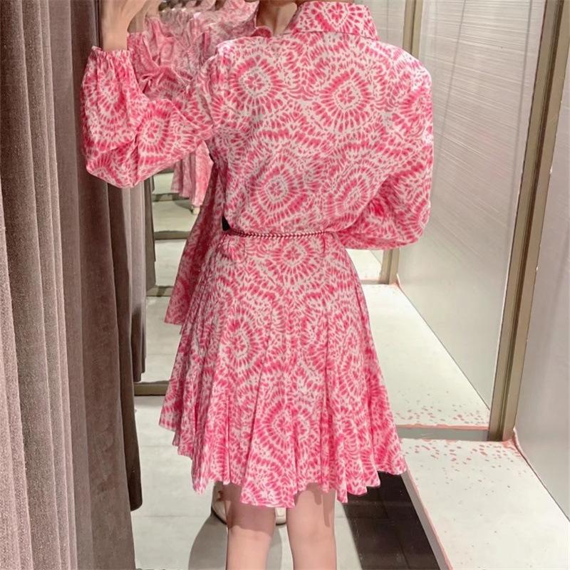 Vår Dame Snøring Trykket Langermet Underskjørtstil Mini Kjole