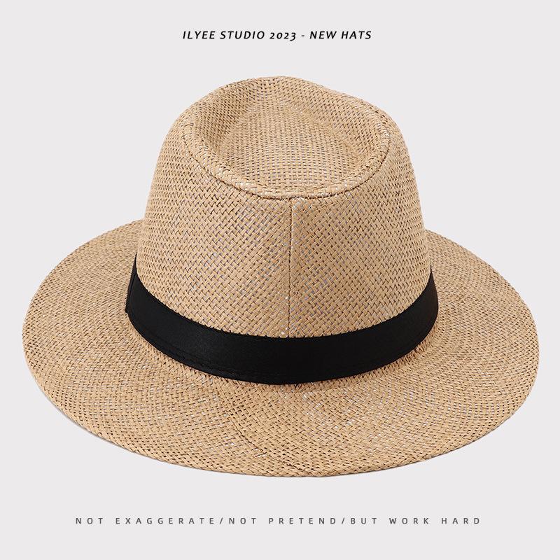 Men's Panama Straw Hat Summer New British Jazz Hat Women's Sunshade Sun Protection Beach Flat Top Hat