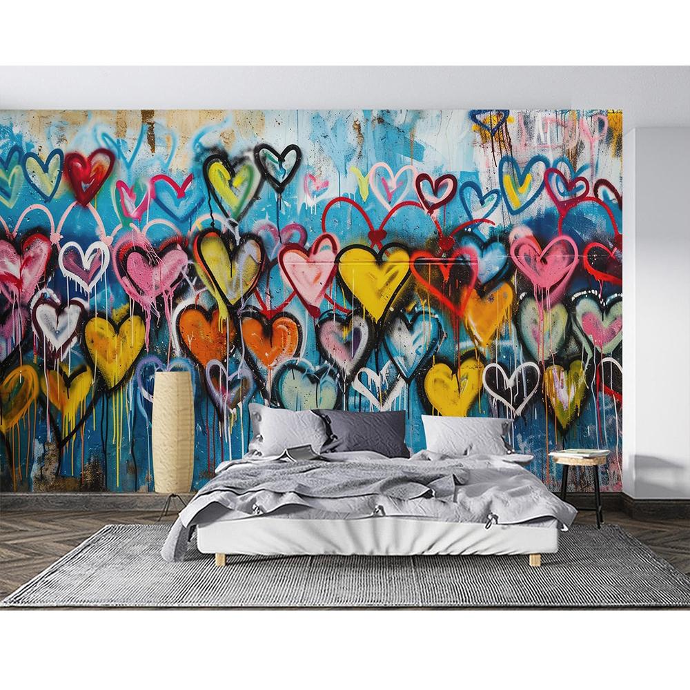 Love Heart Colorful Graffiti Mural Removable Graffiti Mural Living Room Bedroom Large Wall Decor Wallpaper