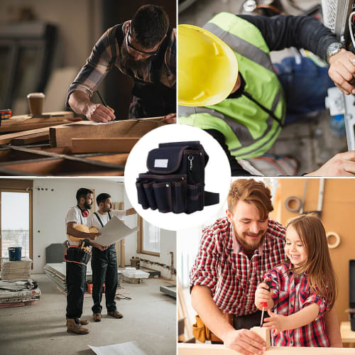 YSkrep Tool Bag, Waist Bag with Belt, 13 Pockets, Multiple Tool Bag, Electrician's Bag, Tool Roll, Tool Holder, Tool Box, Repair Bag, Multi-functional