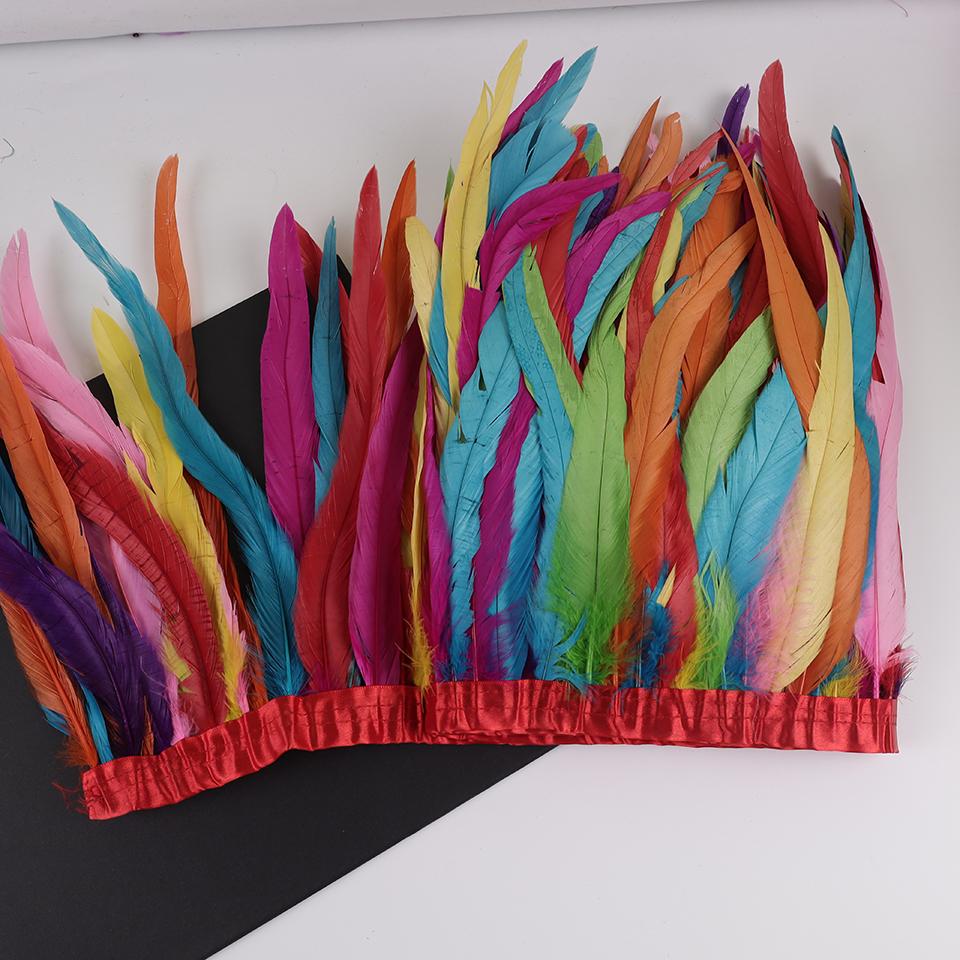 10Meters Rooster Tail Feathers Trim 25-30Cm Coque Feathers Trimming For Handiwork Crafts Carnival Dress Skirt Costumes Plumes