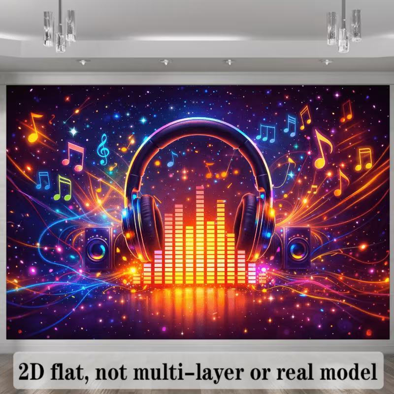 2D Colorful Headphones & Music Notes Photography Banner