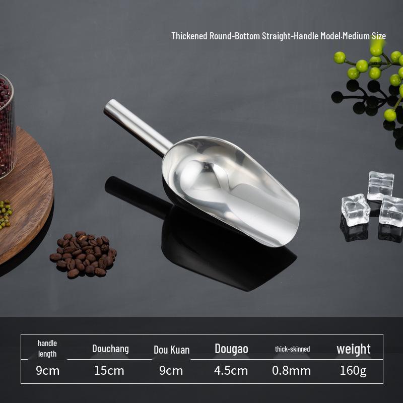 Stainless Steel Multipurpose Scoop with Extended Hanging Handle for Ice, Rice, Dried Fruit, Candy, and Flour.