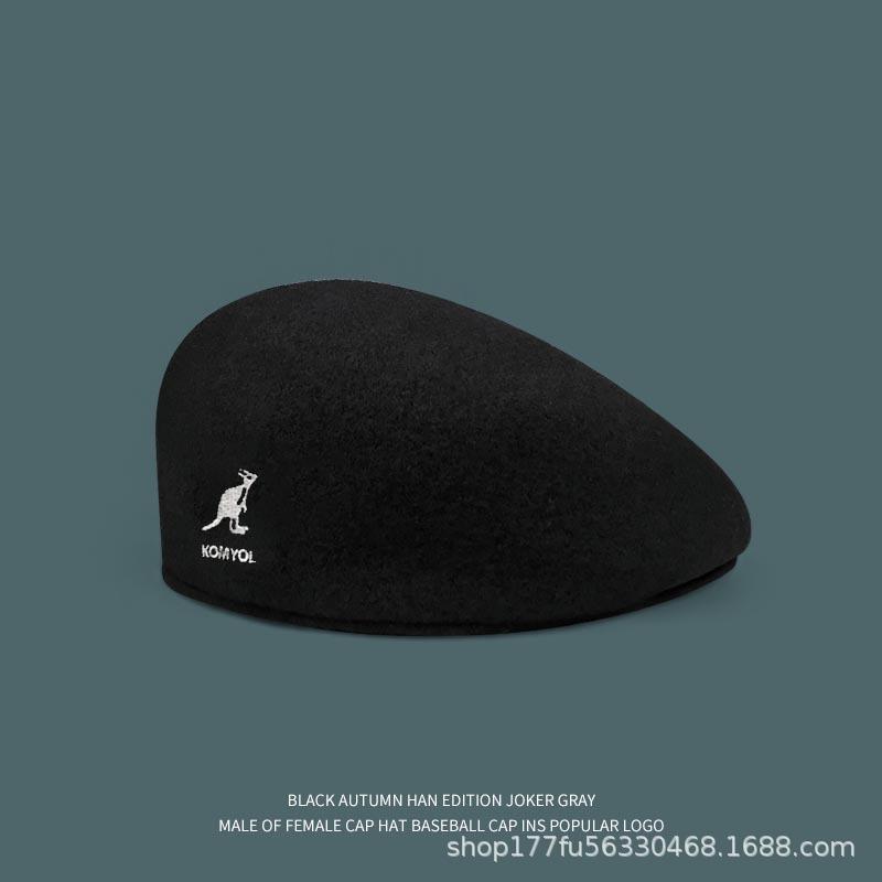 Kangaroo Wool Beret Women's Retro Fashion Forward Hat Autumn and Winter Reverse Painter Hat British Mesh Bud Hat