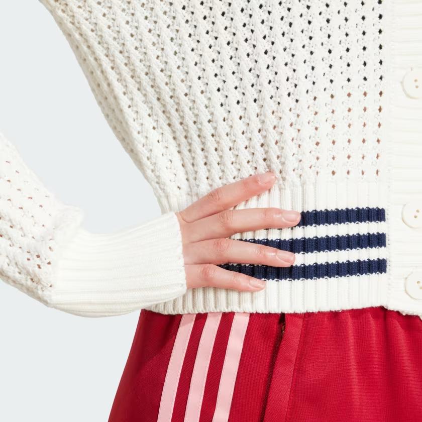 Adidas Originals Cardigan Logo Soft Comfortable Casual Long Sleeve Knit Sweater Women Tops Off-White IX1049