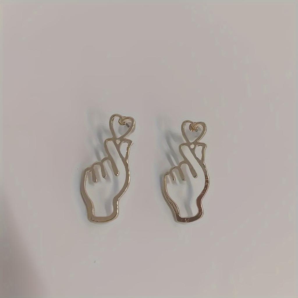 Women's Finger Heart Pendant Earrings - I Love You Gesture Jewelry, Simple Everyday and Valentine's Day Gift,  Elegant Earrings, Sweet Ear