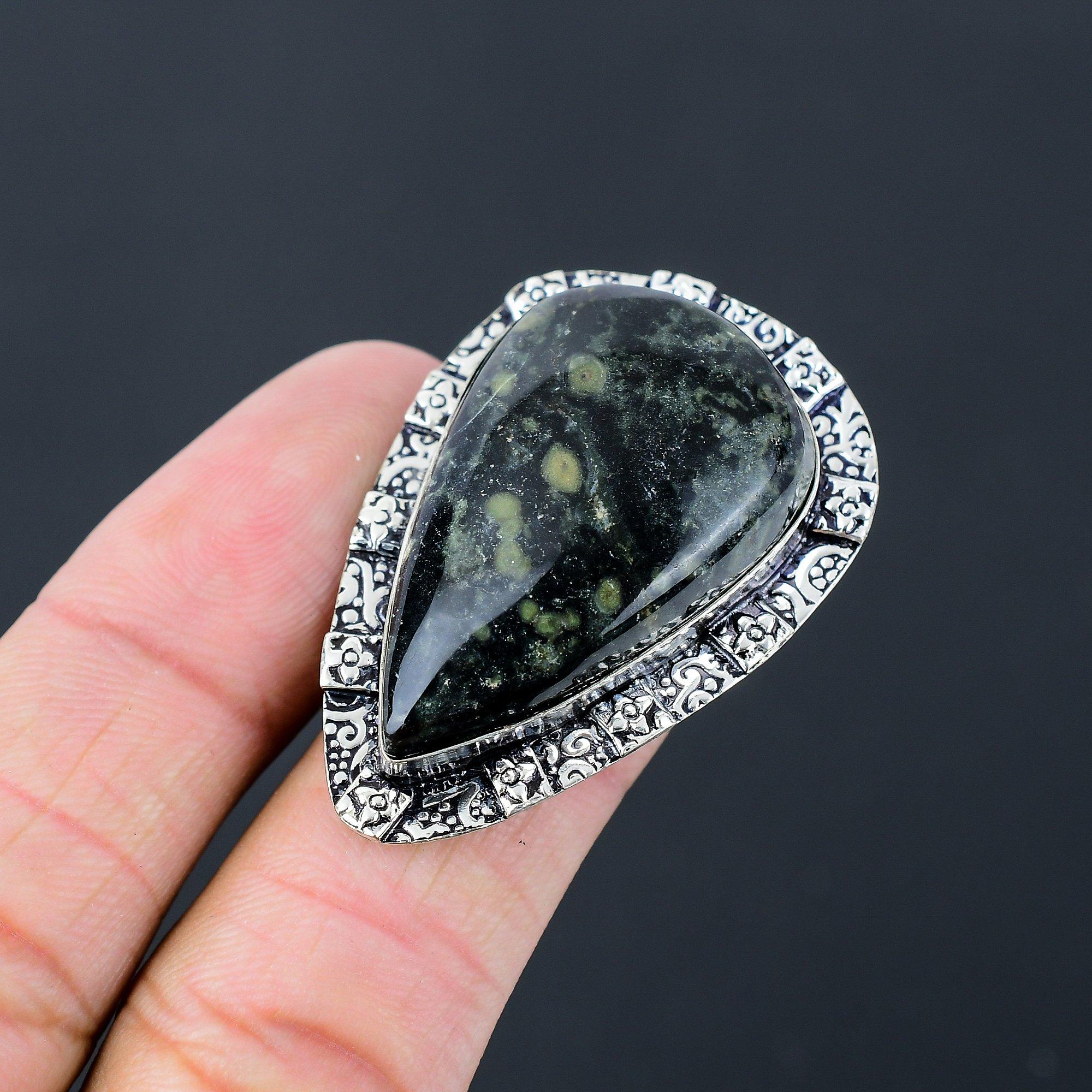 925 Sterling Silver Pear Kambaba Jasper Stone Statement Stackable Ring Size 8.5 8.5