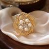 Decorative Lapel Pin Retro Rhinstone Flower Brooch for Women, Golden Plated Alloy Floral Vintage Pin, Clothing Jewelry Accessories Wedding Party Prom