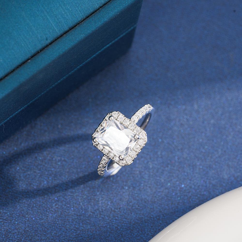 S925 Sterling Silver Princess Square Moissanite Open Ring - European & American Style Jewelry