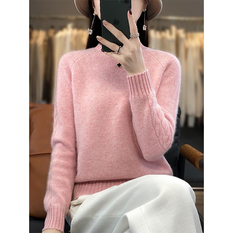 2024 Fall/Winter Women's Korean Slim Fit Wool Sweater - Solid Color, Long Sleeve Knitwear