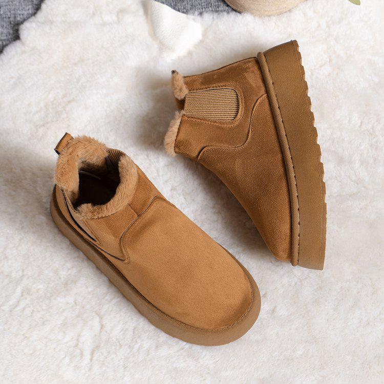 Thick-Soled Flannel Snow Boots with Elastic Band: Solid Color, Casual, and Comfortable