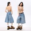 Fashion Summer Relax Fit Casual Wide Leg Cropped Capri Denim Pants For Women Trendy Versatile Loose Straight Slimming AllMatch Design