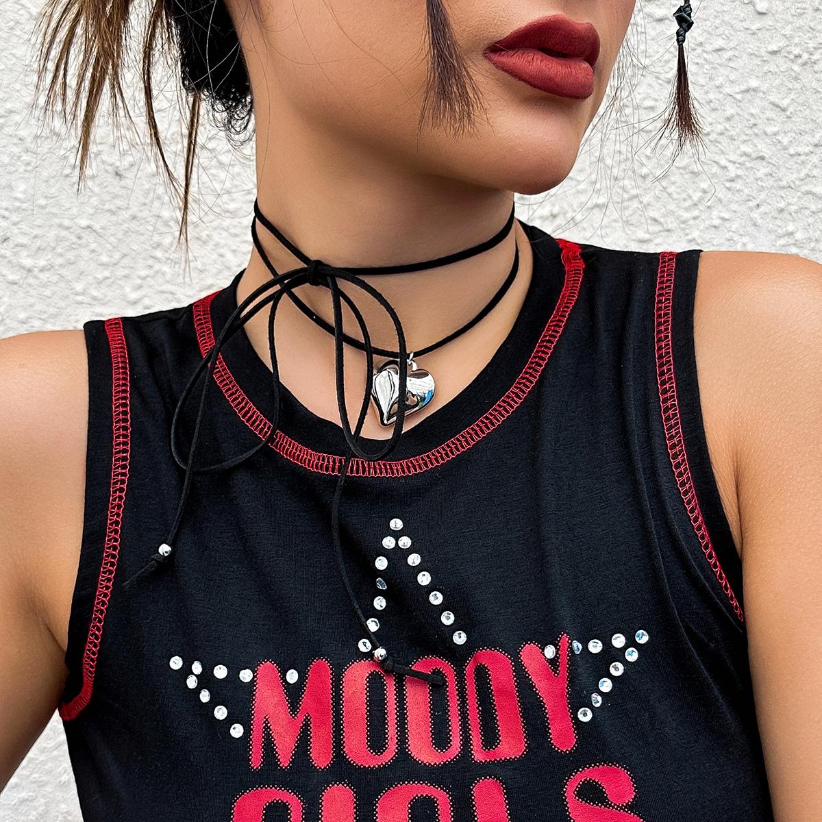 

Long Rope Chains with Metal Heart Pendant Necklace for Women Trendy Lace Up Choker 2026 Fashion Jewelry on Neck Accessories Gift